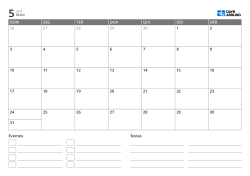 modelo de calendário mensal em paisagem com lista de eventos e área de notas