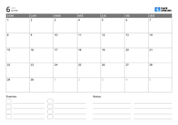 plantilla de calendario mensual horizontal con lista de eventos y área de notas