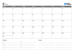 plantilla de calendario mensual horizontal con lista de eventos y área de notas