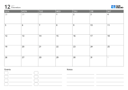 landscape monthly calendar template with event list and notes area