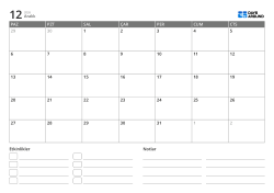 etkinlik listesi ve not alanı içeren yatay aylık takvim şablonu