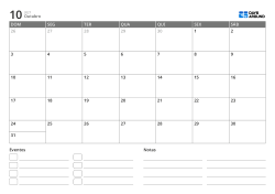modelo de calendário mensal em paisagem com lista de eventos e área de notas