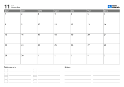 modèle de calendrier mensuel en paysage avec liste d’événements et zone de notes