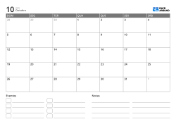 modelo de calendário mensal em paisagem com lista de eventos e área de notas