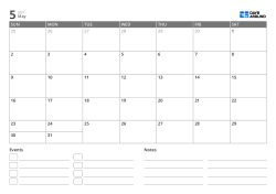 landscape monthly calendar template with event list and notes area