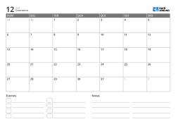 modelo de calendário mensal em paisagem com lista de eventos e área de notas