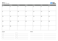 landscape monthly calendar template with event list and notes area