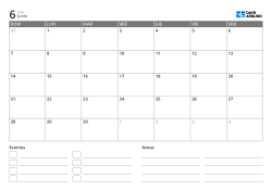 plantilla de calendario mensual horizontal con lista de eventos y área de notas