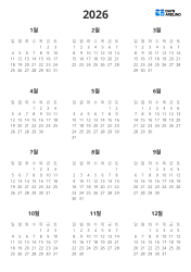 1~12월 미니 달력을 한 페이지에 배치한 연간 달력 템플릿(세로)