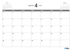 In alto a sinistra il mini calendario del mese precedente, a destra quello del mese successivo. In basso un calendario mensile 7 × 5 – modello (Orizzontale).