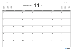 In alto a sinistra il mini calendario del mese precedente, a destra quello del mese successivo. In basso un calendario mensile 7 × 5 – modello (Orizzontale).