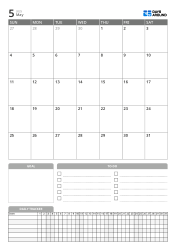 Portrait monthly calendar template with goals, to-do list and daily tracker at the bottom