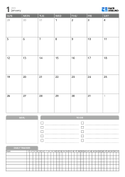 Portrait monthly calendar template with goals, to-do list and daily tracker at the bottom