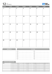 Modello di calendario mensile verticale con obiettivi, lista attività e daily tracker nella parte inferiore
