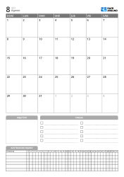 Plantilla de calendario mensual vertical con objetivos, lista de tareas y seguimiento diario en la parte inferior