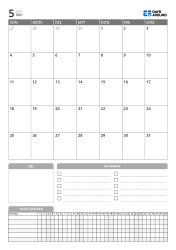Monatskalender im Hochformat mit Zielen, To-do-Liste und Daily Tracker im unteren Bereich