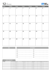 Monatskalender im Hochformat mit Zielen, To-do-Liste und Daily Tracker im unteren Bereich