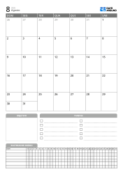 Modelo de calendário mensal vertical com metas, lista de tarefas e acompanhamento diário na parte inferior