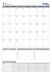 Modello di calendario mensile verticale con obiettivi, lista attività e daily tracker nella parte inferiore