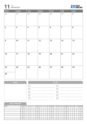 Portrait monthly calendar template with goals, to-do list and daily tracker at the bottom