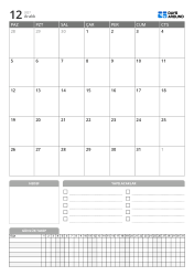 Alt bölümde hedefler, yapılacaklar ve günlük takip alanı bulunan dikey aylık takvim şablonu