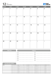 Modelo de calendário mensal vertical com metas, lista de tarefas e acompanhamento diário na parte inferior