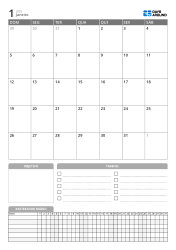Modelo de calendário mensal vertical com metas, lista de tarefas e acompanhamento diário na parte inferior