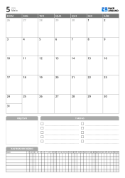 Modelo de calendário mensal vertical com metas, lista de tarefas e acompanhamento diário na parte inferior