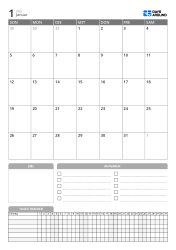 Monatskalender im Hochformat mit Zielen, To-do-Liste und Daily Tracker im unteren Bereich