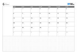 Yatay aylık takvim şablonu, pazar başlangıçlı 6 haftalık takvim, solda not alanı ve altta geniş grid not bölümü