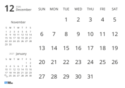 Monthly calendar template showing only dates with mini calendars for the previous and next months (Landscape)
