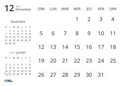 Modèle de calendrier mensuel affichant uniquement les dates avec mini-calendriers du mois précédent et du mois suivant (Paysage)