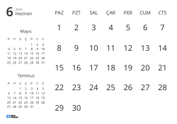 Yalnızca tarihleri gösteren ve önceki ile sonraki ayın mini takvimlerini içeren aylık takvim şablonu (Yatay)