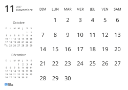 Modèle de calendrier mensuel affichant uniquement les dates avec mini-calendriers du mois précédent et du mois suivant (Paysage)