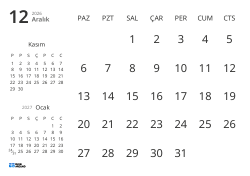 Yalnızca tarihleri gösteren ve önceki ile sonraki ayın mini takvimlerini içeren aylık takvim şablonu (Yatay)