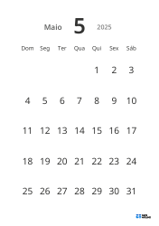 Modelo de calendário mensal em formato retrato com datas grandes e alta legibilidade