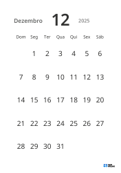 Modelo de calendário mensal em formato retrato com datas grandes e alta legibilidade