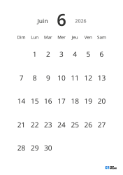 Modèle de calendrier mensuel portrait avec grandes dates et haute lisibilité