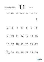 Portrait monthly calendar template with large dates and high readability