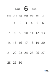 Portrait monthly calendar template with large dates and high readability