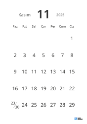 Büyük tarihli ve yüksek okunabilirliğe sahip dikey aylık takvim şablonu