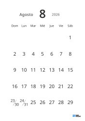 Plantilla de calendario mensual vertical con fechas grandes y alta legibilidad