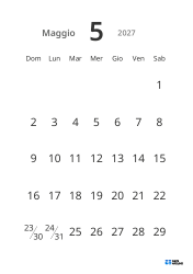 Modello di calendario mensile verticale con date grandi e alta leggibilità