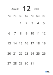 Büyük tarihli ve yüksek okunabilirliğe sahip dikey aylık takvim şablonu