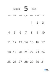 Büyük tarihli ve yüksek okunabilirliğe sahip dikey aylık takvim şablonu