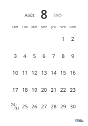 Modèle de calendrier mensuel portrait avec grandes dates et haute lisibilité