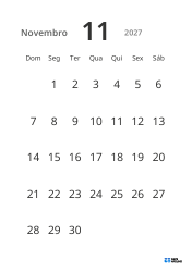 Modelo de calendário mensal em formato retrato com datas grandes e alta legibilidade