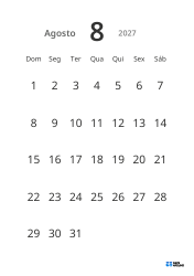 Modelo de calendário mensal em formato retrato com datas grandes e alta legibilidade