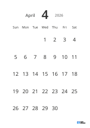 Portrait monthly calendar template with large dates and high readability