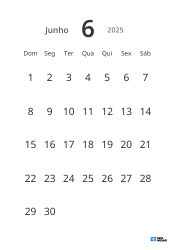 Modelo de calendário mensal em formato retrato com datas grandes e alta legibilidade